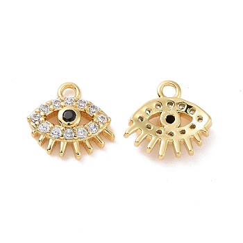 Eye Brass Micro Pave Cubic Zirconia Charms, Cadmium Free & Nickel Free & Lead Free, Real 18K Gold Plated, 7x8x2mm, Hole: 1mm