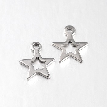 304 Stainless Steel Star Charms, Stainless Steel Color, 11x10x1mm, Hole: 1mm