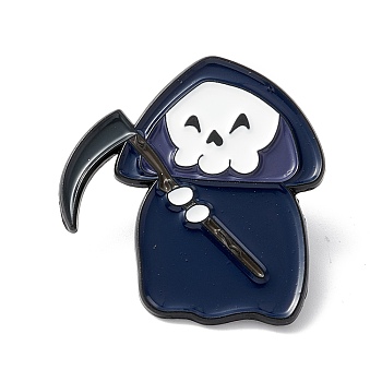 Wizard Enamel Pin, Halloween Alloy Brooch for Backpack Clothes, Electrophoresis Black, Marine Blue, 28.5x27x1.5mm