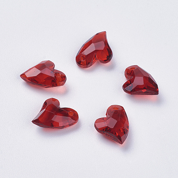 Transparent Acrylic Charms, Faceted, Heart, Dark Red, 11x9x4mm, Hole: 0.5mm