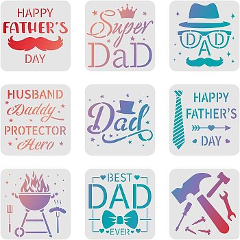 Plastic Reusable Drawing Painting Stencils Templates Sets, for Painting on Fabric Canvas Tiles Floor Furniture Wood, Father's Day Themed Pattern, 20x20cm, 9sheet/set