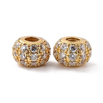 Eco-Friendly Brass Micro Pave Cubic Zirconia Beads, Cadmium Free & Lead Free, Round, Real 18K Gold Plated, 10x7mm, Hole: 3.5mm