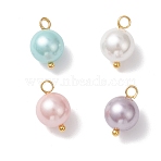 Polished Shell Pearl Round Charms, with Brass Loops, Mixed Color, Golden, 13x8.5mm, Hole: 2mm(PALLOY-JF04640)