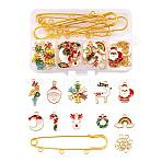 DIY Brooch Making Kits, 20Pcs Christmas Themed Alloy Enamel Pendants, Iron Kilt Pins Brooch Findings and 304 Stainless Steel Open Jump Rings, Mixed Color, Findings: 55pcs/box(DIY-FS0001-29)