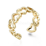 Brass Cuff Rings, Open Rings, Nickel Free, Hollow Heart, Real 16K Gold Plated, US Size 6, Inner Diameter: 17mm(X-RJEW-Q161-025-NF)
