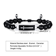 Stainless Steel Cross Link Bracelet, Natural Obsidian Braided Bead Adjustable Bracelet, 6-1/4~9-7/8 inch(16~25cm)(PW-WG85730-01)