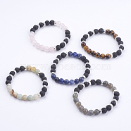 Natural Lava Rock and Gemstone Stretch Bracelets, with Alloy Beads, Burlap Bags, Round, 2 inch(52mm)(BJEW-JB03634)
