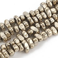 Electroplate Non-magnetic Synthetic Hematite Beads Strands, Nuggets, Light Gold Plated, 5~10x4.5~5.5x4mm, Hole: 1mm, about 105pcs/strand, 14.9 inch(G-T061-102M)