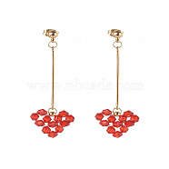 Brass Dangle Stud Earrings, with Transparent Acrylic Beads, Heart, Red, 59mm, Pin: 0.8mm(X1-EJEW-TA00002)