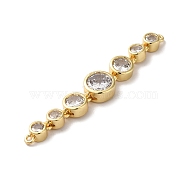 Eco-Friendly Rack Plating Brass Clear Cubic Zirconia Connector Charms, Long-Lasting Plated, Lead Free & Cadmium Free, Flat Round, Real 18K Gold Plated, 60x9.5x4.5mm, Hole: 1.4mm(KK-F853-30G)