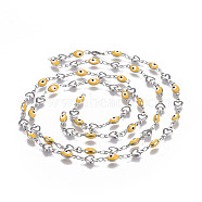 304 Stainless Steel Enamel Chains, Soldered, Heart and Oval Evil Eye, Stainless Steel Color, Yellow, 10x5.5x2mm(CHS-P006-01P-01)