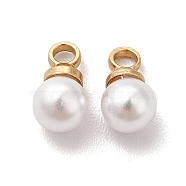 Plastic Imitation Pearl Charms, with Brass Finding, Cadmium Free & Lead Free, Round Charm, Real 24K Gold Plated, 8x4mm, Hole: 1.5mm(KK-H442-60G)