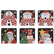 DIY Diamond Painting Christmas Coaster Kits, including Resin Rhinestones, Diamond Sticky Pen, Tray Plate & Glue Clay, Santa Claus/Bear, Snowman, 100x100mm, 6pcs/set(DIAM-PW0009-15C)