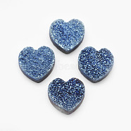 Natural Druzy Quartz Crystal Cabochons, Dyed, Heart, Cornflower Blue, 14x14x5~7mm(G-I207-01B-A)