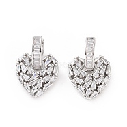 Clear Cubic Zirconia Heart Dangle Hoop Earrings, Brass Jewelry for Women, Platinum, 27.5mm, Pin: 1mm(EJEW-G343-03P-A)