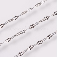 304 Stainless Steel Dapped Chains, Cable Chains, with Spool, Unwelded, Flat Oval, Stainless Steel Color, 4.5x2.3x0.3mm, about 32.8 Feet(10m)/roll(CHS-K008-14B)
