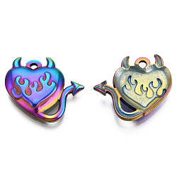 201 Stainless Steel Pendants, Evil Heart Charm, Rainbow Color, 18.5x20x3mm, Hole: 1.6mm(STAS-N098-138M)