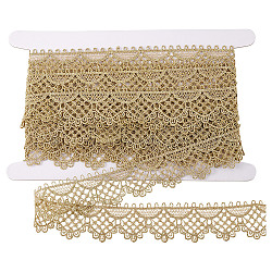 5 Yards Metallic Yarn Flower Lace Trim Ribbons, Garment Accessories, with Cardboard Display Card, Dark Goldenrod, 1-1/4 inch(33mm)(SRIB-HY0001-07A)