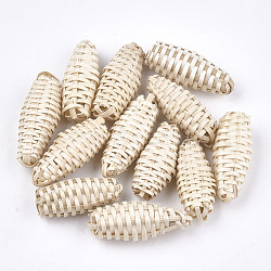 Handmade Reed Cane/Rattan Woven Beads, For Making Straw Earrings and Necklaces, No Hole/Undrilled, Oval, Antique White, 25~30x10~12mm(X-WOVE-T006-102)