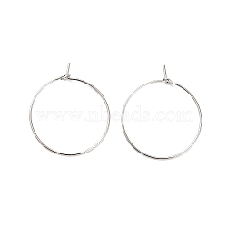 Brass Hoop Earring Findings, Round, Real Platinum Plated, 25mm, Pin: 0.7mm(KK-R112-038C)