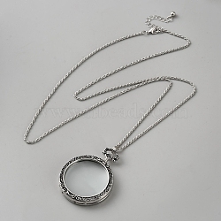 Flat Round Magnifying Glass Pendant Alloy Rope Chain Necklaces for Women, Platinum, 32.09 inch(81.5cm)(NJEW-WH0013-71)