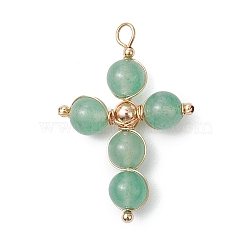 Natural Green Aventurine Pendants, with  Copper Wire, Cross, 33x22x6.5mm, Hole: 3x3.5mm(PALLOY-JF02885-01)