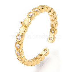 925 Sterling Silver Micro Pave Cubic Zirconia Open Cuff Ring Settings, for Half Drilled Beads, with S925 Stamp, Real 18K Gold Plated, US Size 7(17.3mm), Pin: 1mm.(STER-T007-04G)