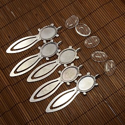 25x18mm Oval Glass Cabochon Cover for Antique Silver DIY Alloy Portrait Bookmark Making, Cadmium Free & Nickel Free & Lead Free, Bookmark Cabochon Settings: 94x27mm, Tray: 25x18mm(DIY-X0121-AS-NR)