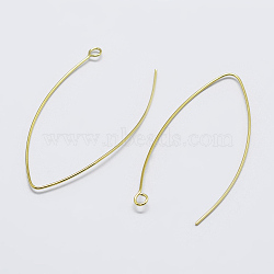 925 Sterling Silver V Shaped Earring Hooks, Marquise Ear Wire, Real 18K Gold Plated, 36~39x18x0.6mm, Hole: 2mm, 22 Gauge, Pin: 0.6mm(STER-K167-064G)