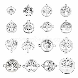 16Pcs 16 Style 304 & 201 Stainless Steel, Titanium Steel Pendants & Link Connecters, Laser Cut, Mixed Shapes, Stainless Steel Color, 10~21x10~20x1~1.5mm, Hole: 1~1.8mm, 1pc/style(STAS-SZ0002-19)