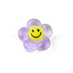 Translucent Resin Cabochons, Flower with Smiling Face, Lilac, 9x9x3.3mm(RESI-E039-01C)