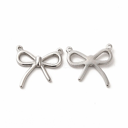 304 Stainless Steel Pendants, Bowknot Charms, Stainless Steel Color, 16x17x2mm, Hole: 1mm(STAS-E185-06P)