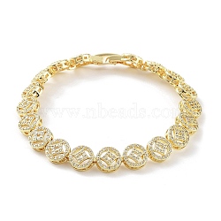 Rack Plating Brass Cubic Zirconia Flat Round Link Chain Bracelets for Women, Lead Free & Cadmium Free, Real 18K Gold Plated, Inner Diameter: 7-1/4 inch(18.4cm)(BJEW-D032-02G)
