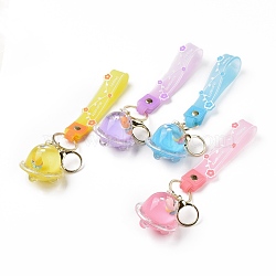 Acrylic Spaceship Keychain, with Light Gold Tone Alloy Lobster Claw Clasps, Iron Key Ring and PVC Plastic Tape, Mixed Color, 21cm(KEYC-G049-03)