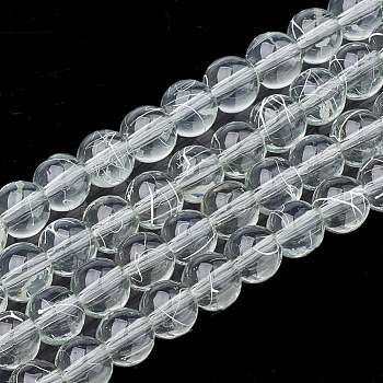Drawbench Transparent Glass Beads Strands, Spray Painted, Round, Azure, 8mm, Hole: 1.3~1.6mm, 31.4 inch