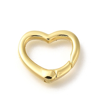 Rack Plating Heart Brass Spring Gate Rings, Long-Lasting Plated, Lead Free & Cadmium Free, Real 18K Gold Plated, 13.5x15.5x2.5mm, inner diameter: 7x11.5mm