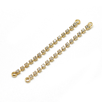 Brass Cubic Zirconia Cup Chain Links, Clear, Real 18K Gold Plated, 39x2x2mm, Hole: 1mm