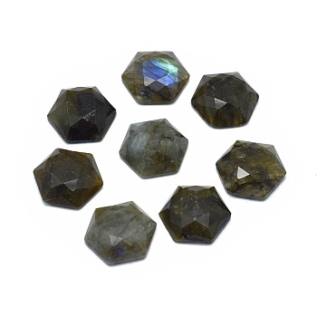 Natural Labradorite Cabochons, Hexagon, Faceted, 16x18x5~5.5mm