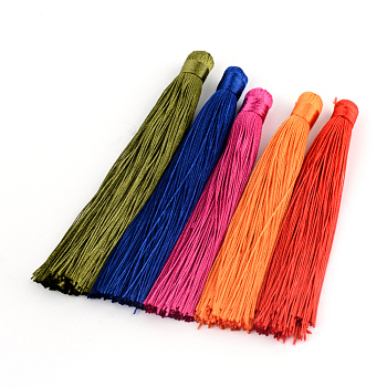 Polyester Tassel Big Pendant Decorations, Mixed Color, 120~134x12~14mm, Hole: 3~4mm