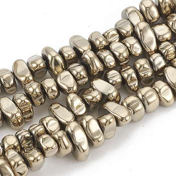 Electroplate Non-magnetic Synthetic Hematite Beads Strands, Nuggets, Light Gold Plated, 5~10x4.5~5.5x4mm, Hole: 1mm, about 105pcs/strand, 14.9 inch