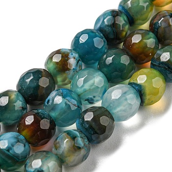 Natural Agate Beads Strands, Dyed & Heated, Round, Faceted, Dark Turquoise, 6mm, Hole: 1mm, about 62pcs/strand, 14.57 inch(37cm)