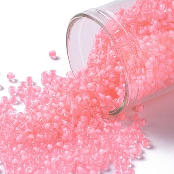 TOHO Round Seed Beads, Japanese Seed Beads, (968) Inside Color Crystal/Neon Misty Rose Lined, 11/0, 2.2mm, Hole: 0.8mm, about 3000pcs/10g