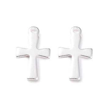 304 Stainless Steel Tiny Cross Charms, Silver, 12x7x1mm, Hole: 1.5mm