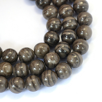 Natural Black Wood Lace Stone Round Bead Strands, 6~6.5mm, Hole: 1mm, about 63pcs/strand, 15.5 inch