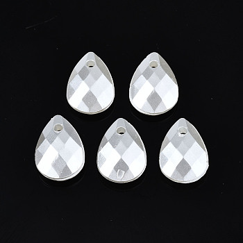 ABS Plastic Imitation Pearl Charms, Faceted, Teardrop, Creamy White, 12.5x8.5x4mm, Hole: 1.6mm, about 2900pcs/500g
