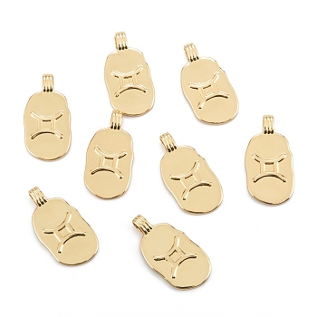 Brass Pendants, Long-Lasting Plated, Oval with Constellation, Real 18K Gold Plated, Gemini, 24x12.5x2mm, Hole: 3.5x1.5mm