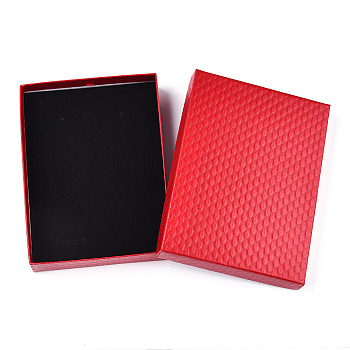 Rhombus Textured Cardboard Jewelry Boxes, with Black Sponge, for Jewelry Gift Packaging, Rectangle, Red, 16x12x3.2cm, Inside: 15.3×11.3cm.