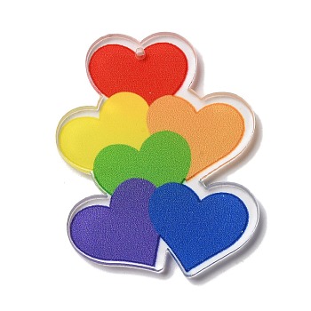 Printed Pride Rainbow Acrylic Big Pendants, Heart, 50x39x2mm, Hole: 1.6mm