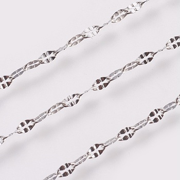 304 Stainless Steel Dapped Chains, Cable Chains, with Spool, Unwelded, Flat Oval, Stainless Steel Color, 4.5x2.3x0.3mm, about 32.8 Feet(10m)/roll