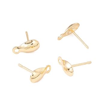 304 Stainless Steel Stud Earring Findings, with Horizontal Loop, Teardrop, Real 18K Gold Plated, 10x5mm, Hole: 1.2mm, Pin: 0.8mm